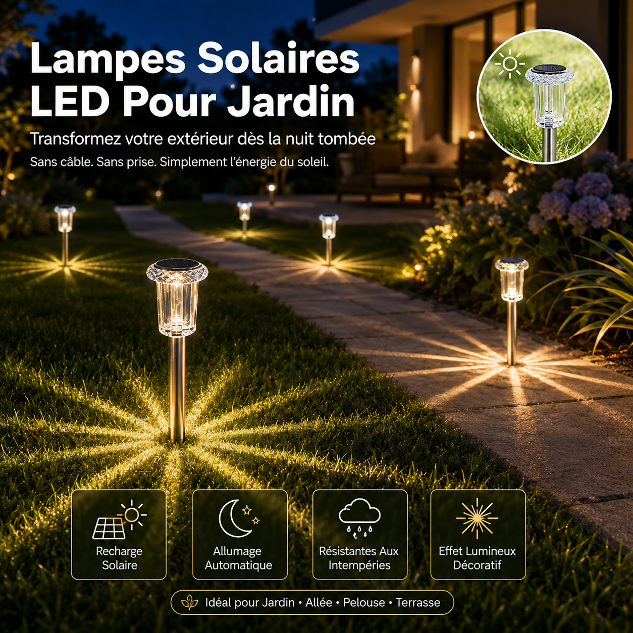 Lampes Solaires LED 3000K | Illuminez Votre Jardin Sans Câbles Ni Électricité