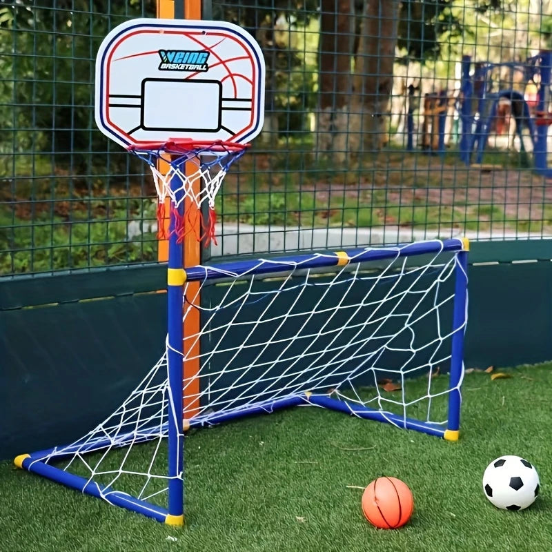 Double Jeu Sportif Enfant Basket + Football Portable et Réglable