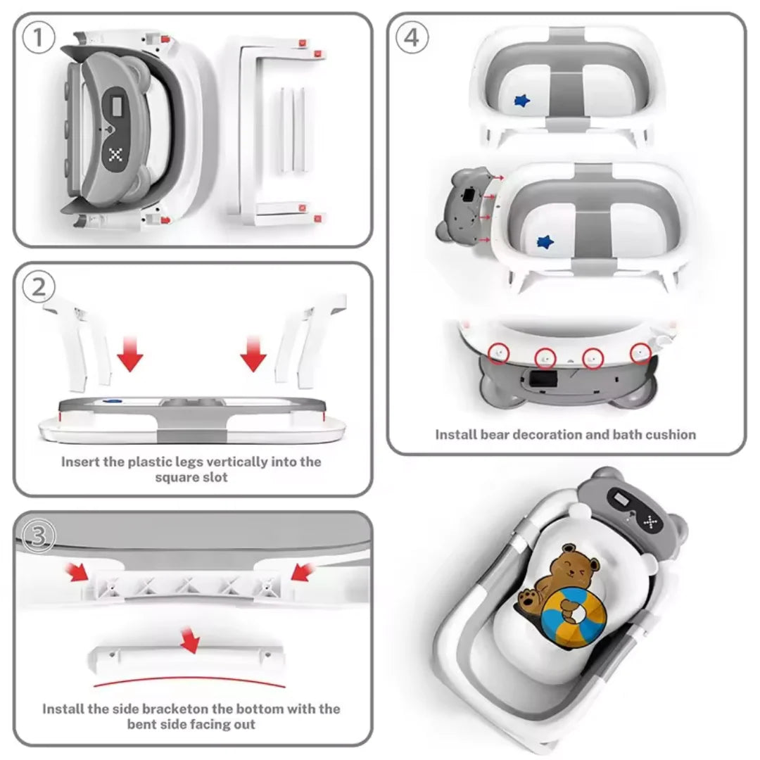 BabyTherm™ Baignoire Bébé Sur Pied avec Afficheur de Température Intégré – Pliable & Sécurisée