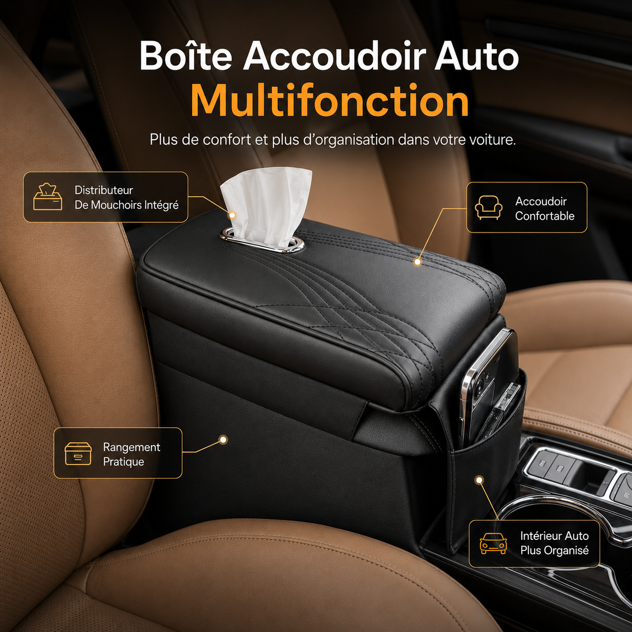 Coffre Accoudoir Auto | Rangement Pratique & Confort Pour Voiture