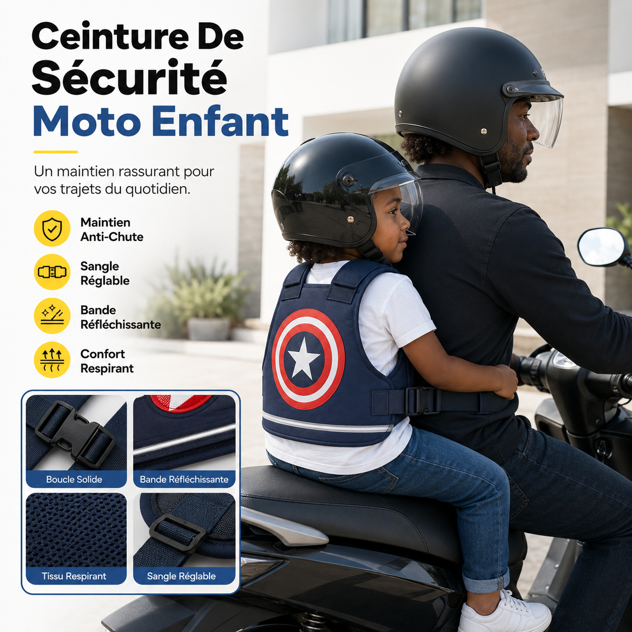 Ceinture De Sécurité Moto Enfant Anti-Chute Réglable - Confort & Maintien Pour Jeune Passager