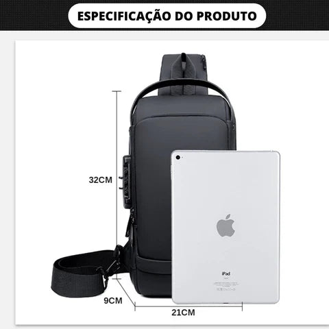 AirFashion® Sac à Poitrine Antivol – Résistant à l'Eau, Port USB & Serrure à Code