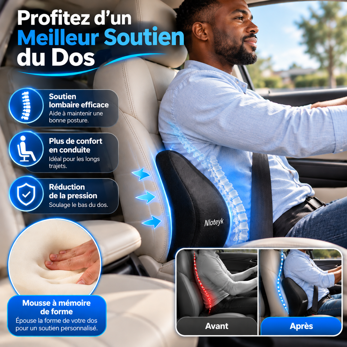 ErgoComfort™ Oreiller ergonomique voiture – Soulage la nuque et le dos