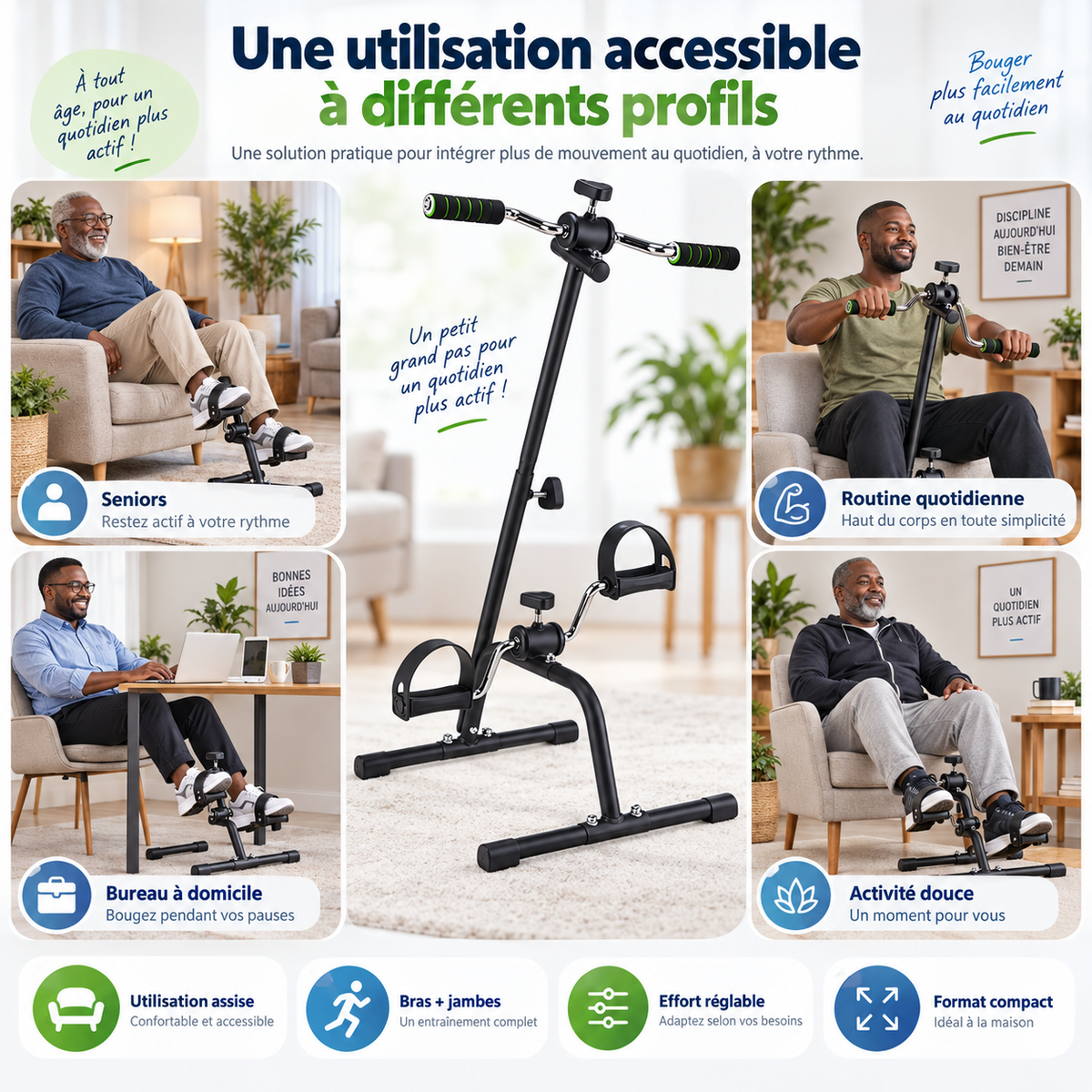 LUNEZY Vélo d'exercice Portable à pédale pour Bras et Jambes, équipement de Fitness pour Personnes âgées et âgées.