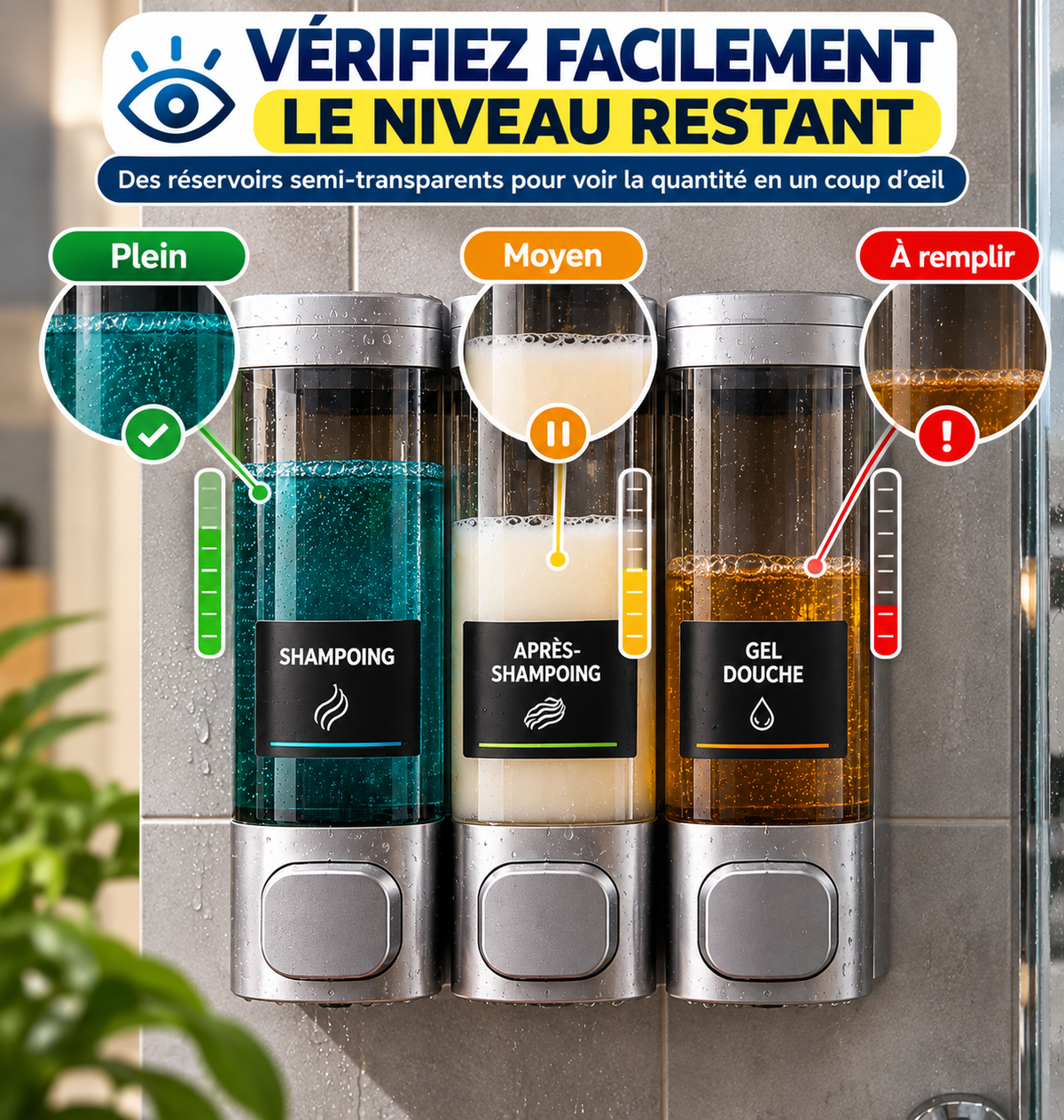 DISTRIBUTEUR MURAL DE DOUCHE 3-EN-1