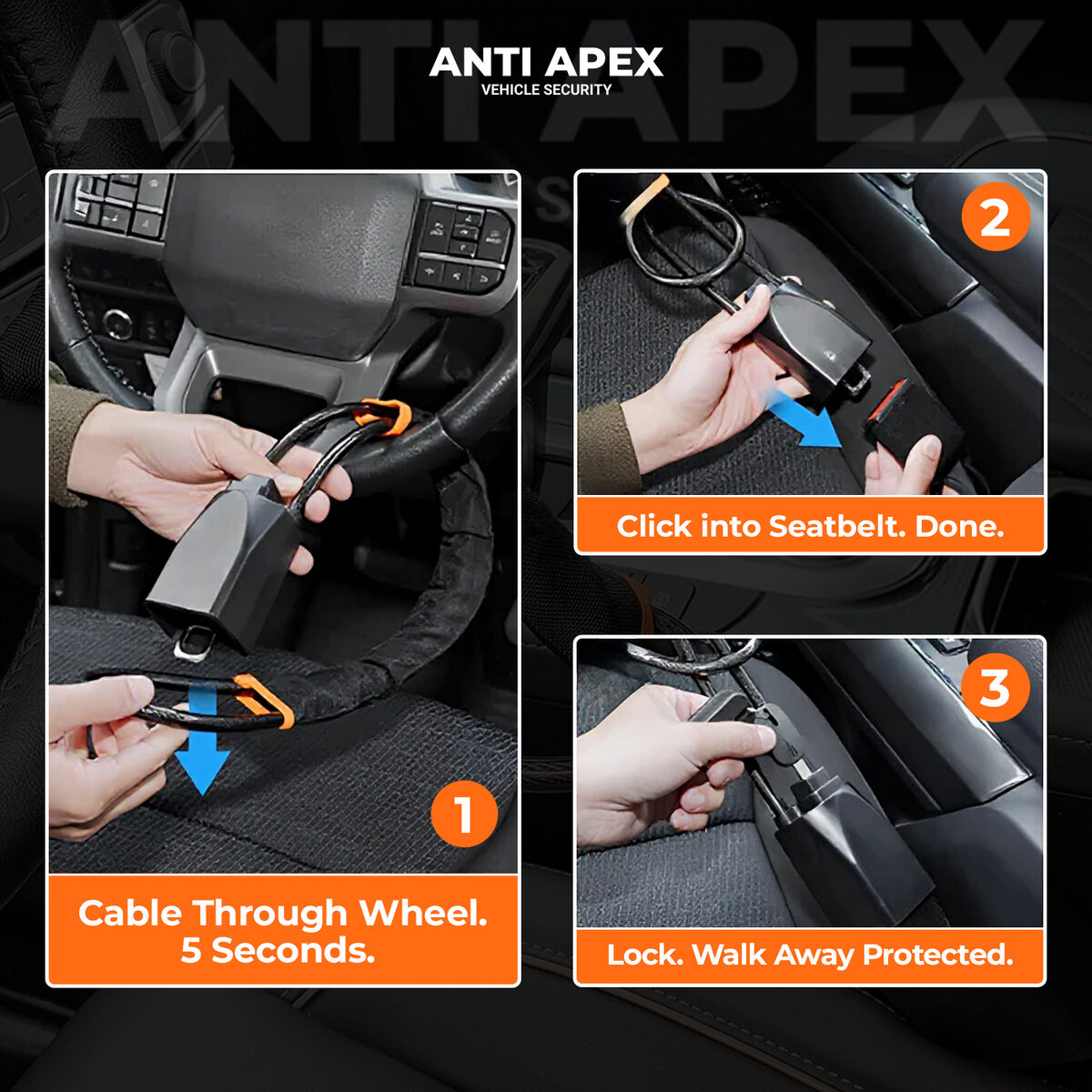 ANTI APEX® Antivol de Volant Professionnel - Sécurité Véhicule N°1 Recommandée par la Police
