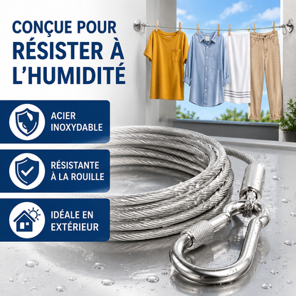 Corde à Linge Renforcée en Acier Inoxydable
