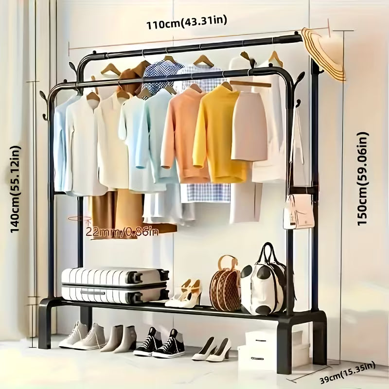 Porte‑Vêtements sur Pied Noir Robuste – Organisez et Déplacez Vos Vêtements Facilement !