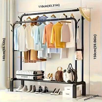 Porte‑Vêtements sur Pied Noir Robuste – Organisez et Déplacez Vos Vêtements Facilement !