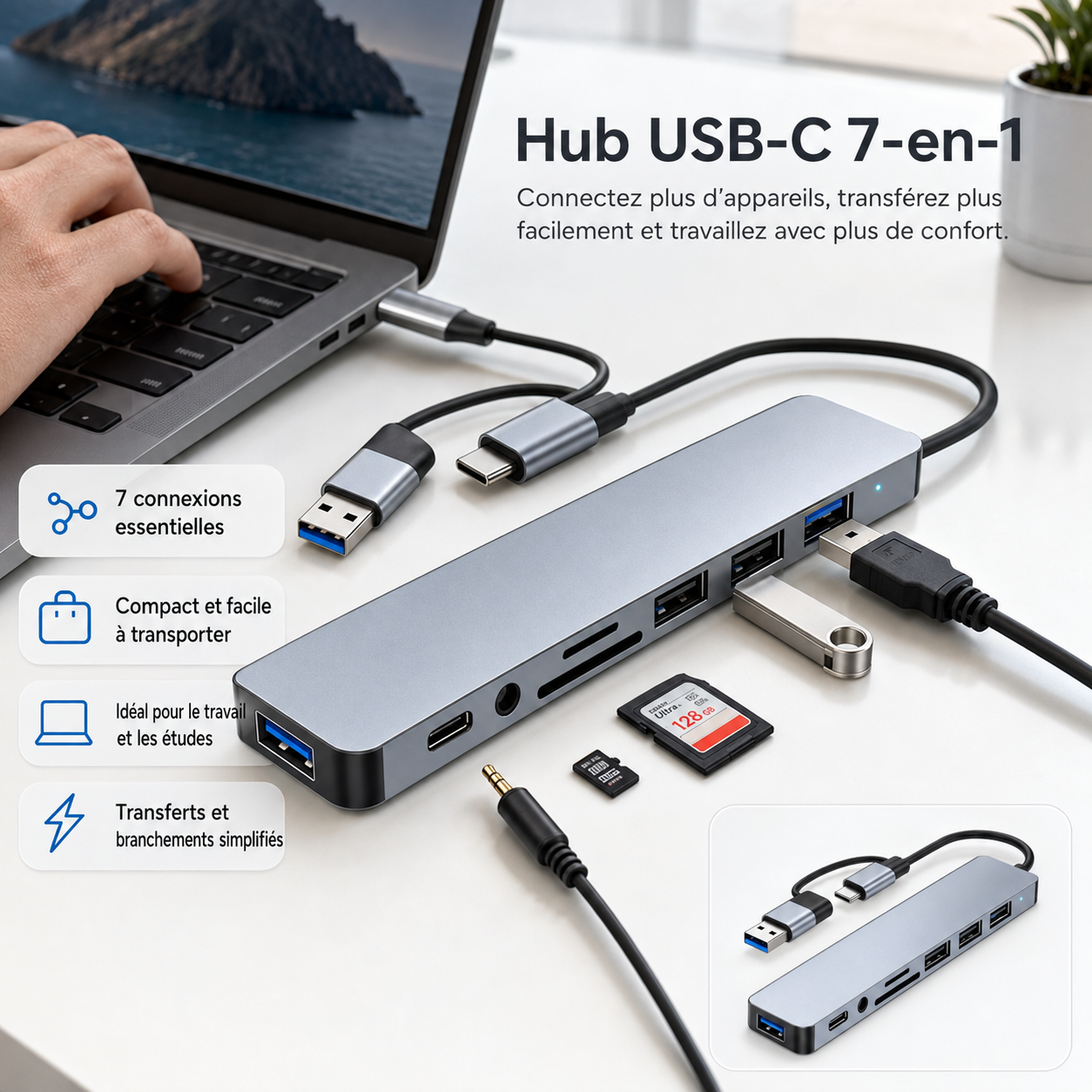 ConnectHub™ Adaptateur USB-C 7-en-1 | Tous Vos Appareils, Un Seul Hub
