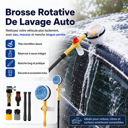 AquaBrush™ Brosse Rotative Pour Lavage Auto | Mousse Intégrée, Sans Électricité
