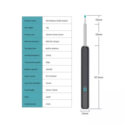 Kit de Nettoyage des Oreilles Sans Fil avec Caméra HD & Lumière LED