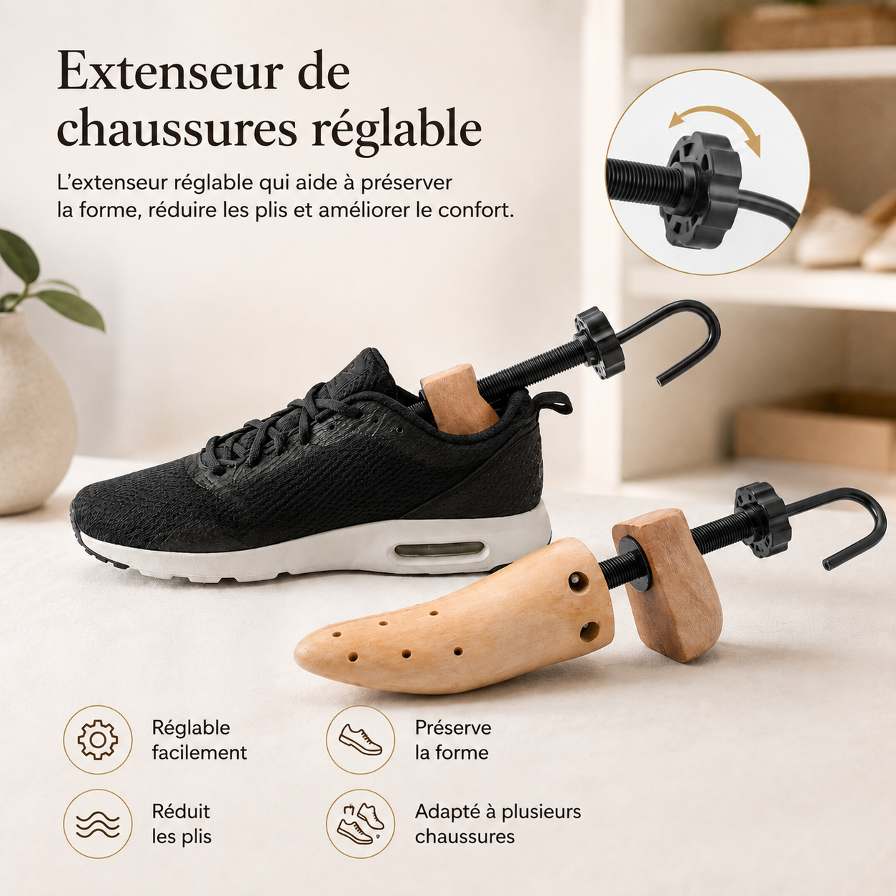 Embauchoir Réglable En Bois De Lotus | Gardez Vos Chaussures Élégantes Plus Longtemps