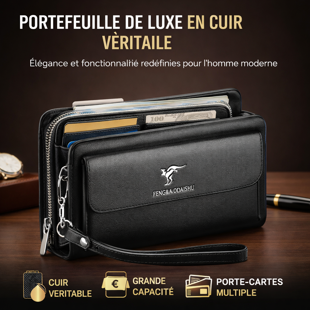 FENGBAODAISHU® Portefeuille de Luxe en Cuir Véritable - Élégant et Finitions Premium