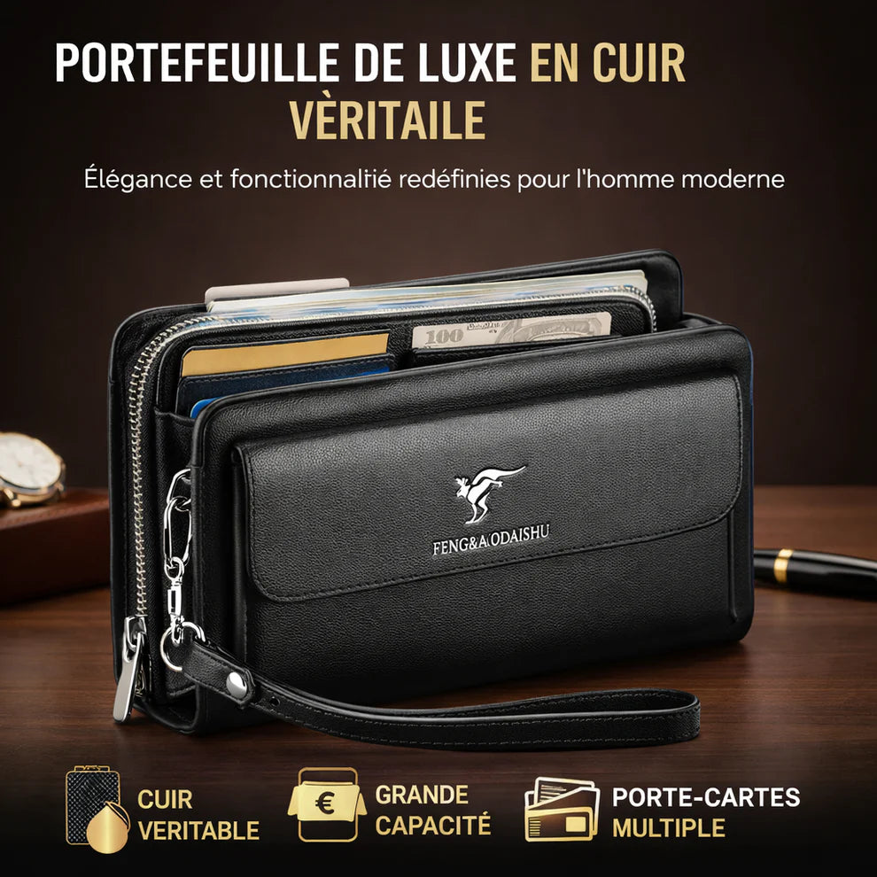 FENGBAODAISHU® Portefeuille de Luxe en Cuir Véritable – Élégance pour l'Homme Moderne