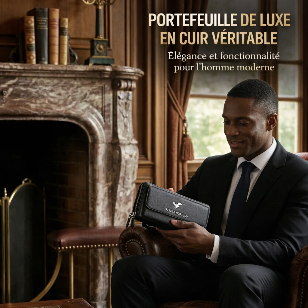 FENGBAODAISHU® Portefeuille de Luxe en Cuir Véritable - Élégant et Finitions Premium