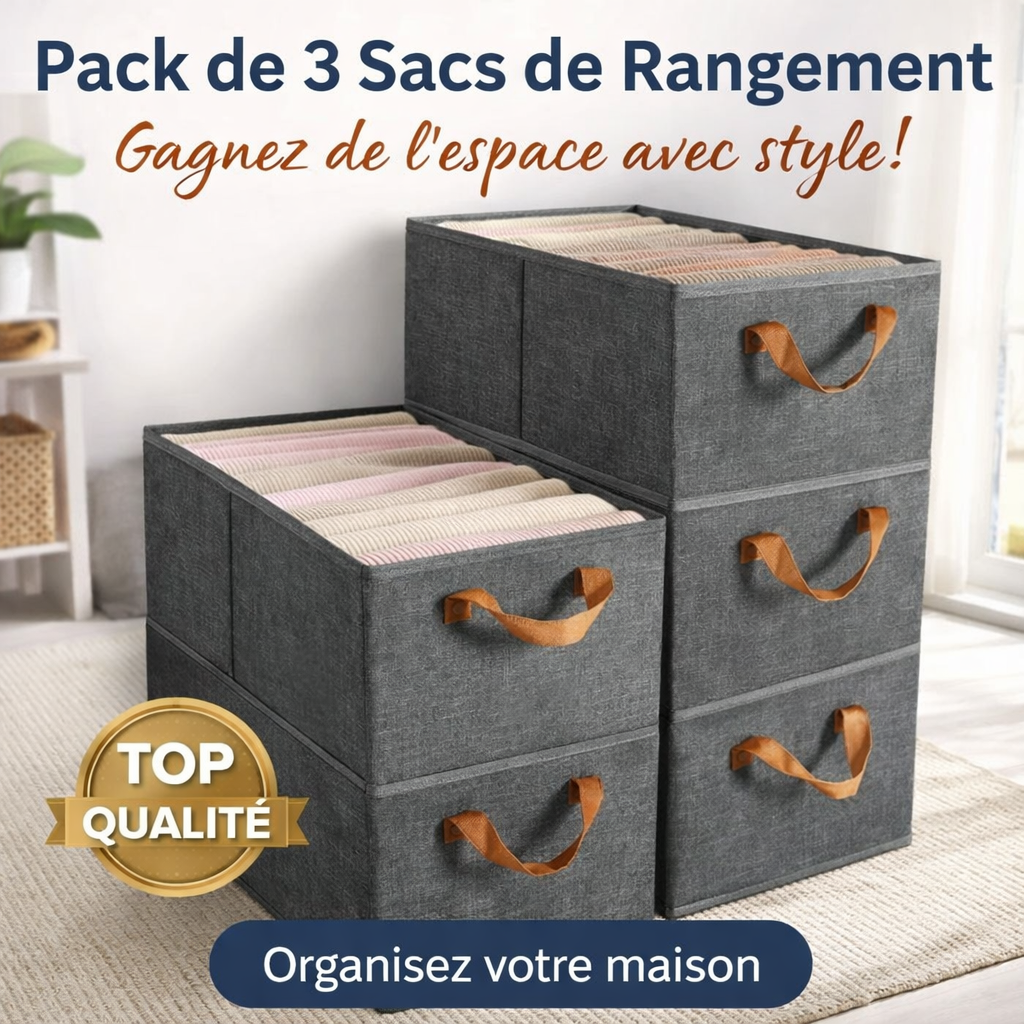 HOME® 3 Sacs de rangement élégants : Anti‑Poussière & Gain de Place