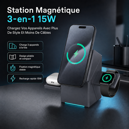 Chargeur Magnétique 3-en-1 | Un Seul Coin Pour Tous Vos Appareils
