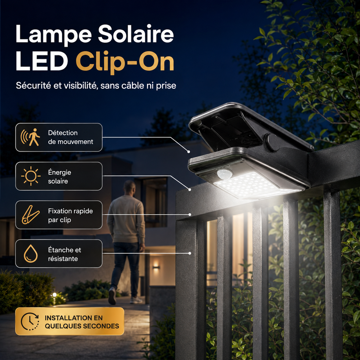 LumiClip™ Lampe Solaire LED Clip-On à Détection de Mouvement