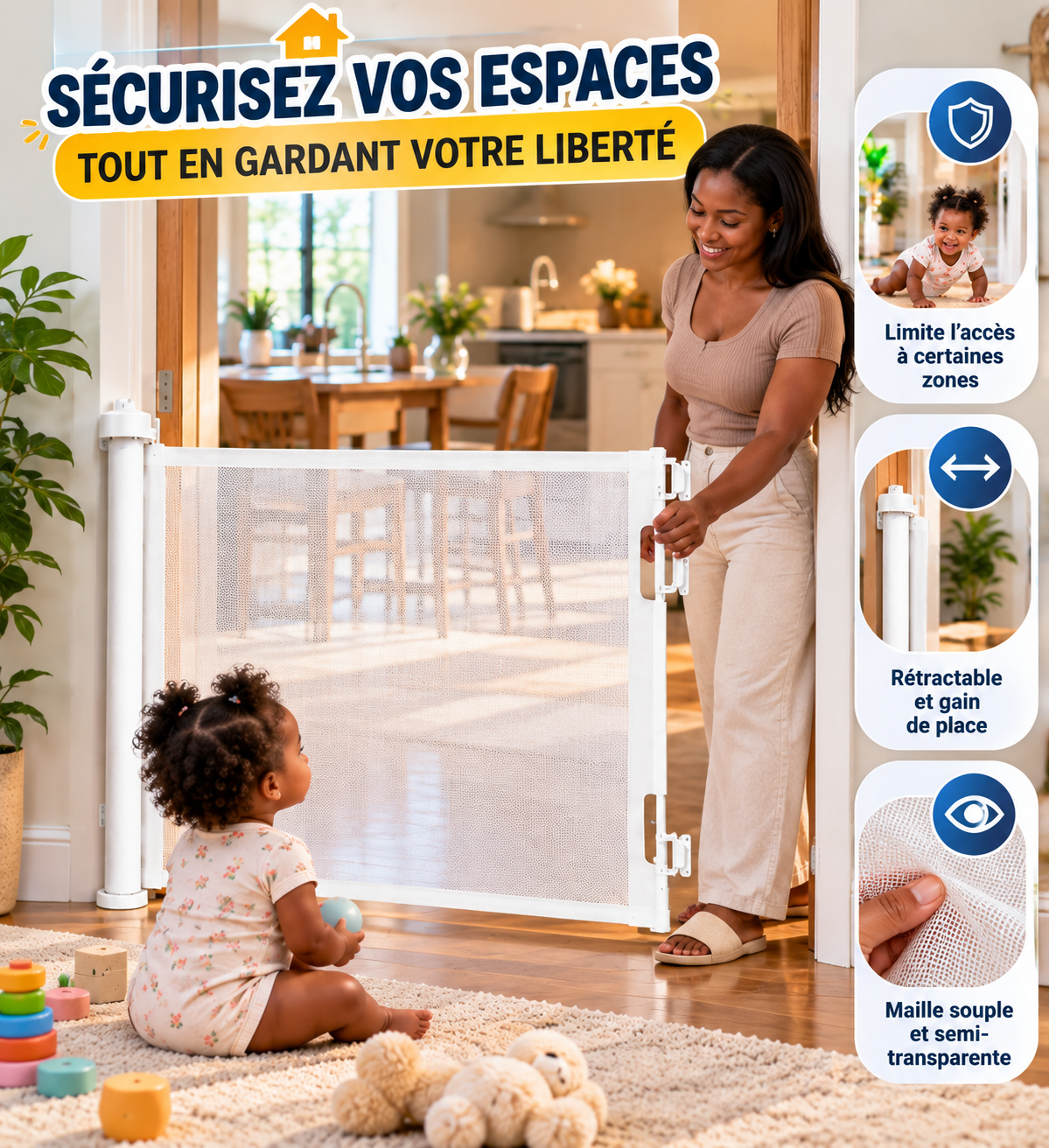Barrière de Sécurité Rétractable pour Enfants & Animaux