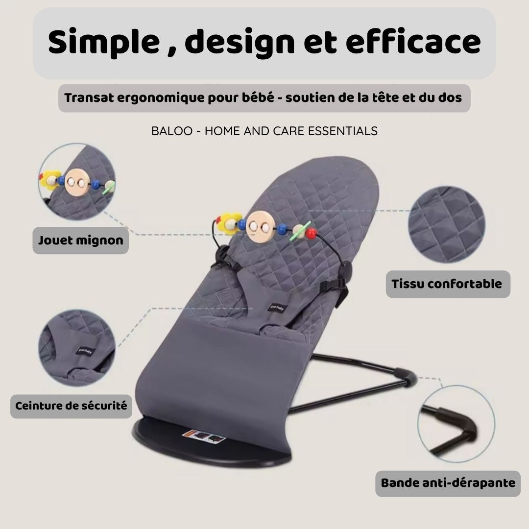 Chaise Berçante Pliable Portable pour Bébé – Transat avec Jouet Détachable & Tissu Lavable