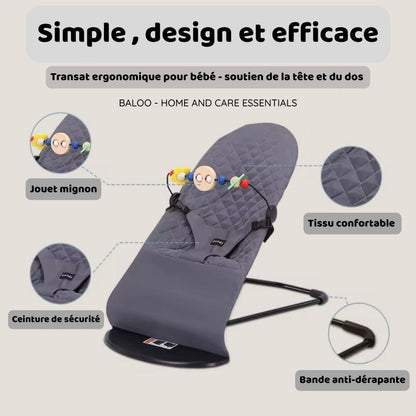 Chaise Berçante Pliable Portable pour Bébé – Transat avec Jouet Détachable & Tissu Lavable