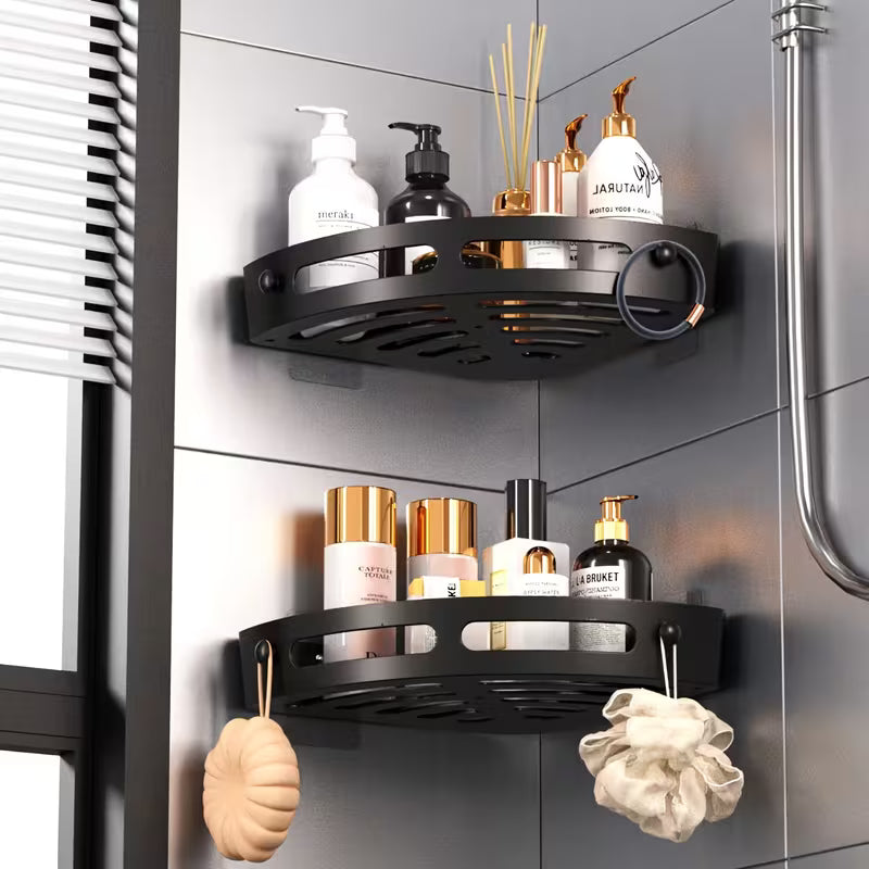 AquaNest ™  Étagère de Douche en Coin Noire – Installation Sans Perçage & Gain d’Espace (2pcs)