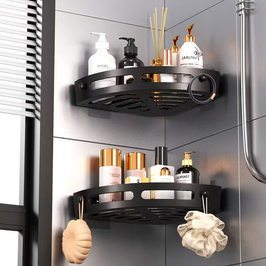 AquaNest ™  Étagère de Douche en Coin Noire – Installation Sans Perçage & Gain d’Espace (2pcs)