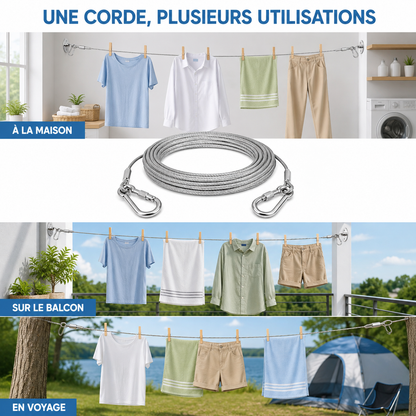 Corde à Linge Renforcée en Acier Inoxydable