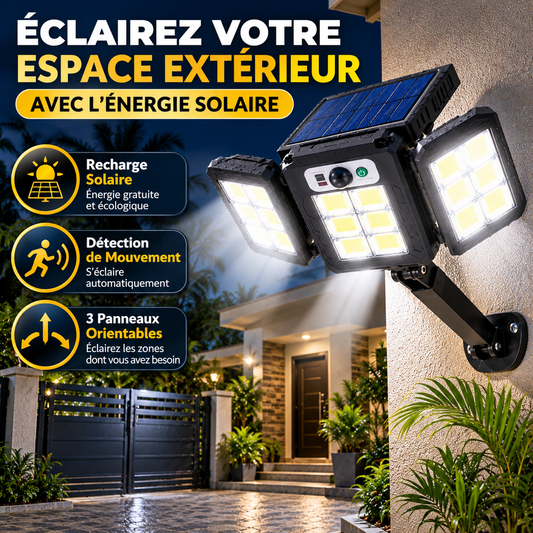 Projecteur Solaire LED Extérieur à 3 Panneaux Orientables