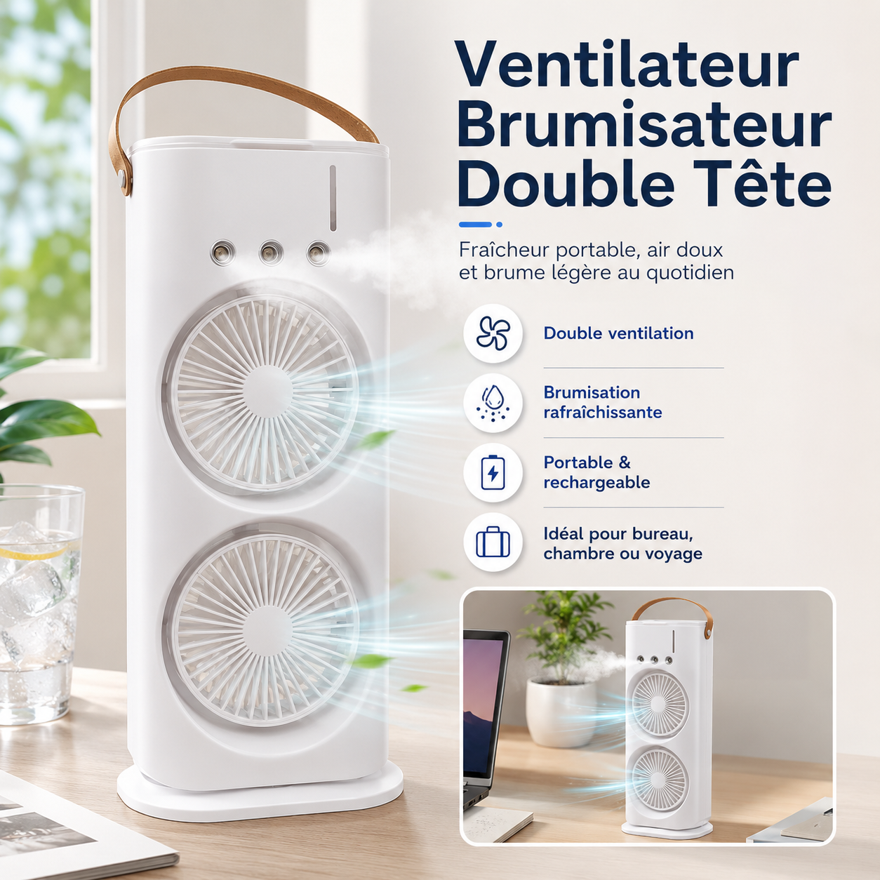 BreezeMist Duo™ | Double Ventilation & Brume Fraîche Partout