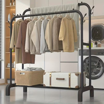 Porte‑Vêtements sur Pied Noir Robuste – Organisez et Déplacez Vos Vêtements Facilement !