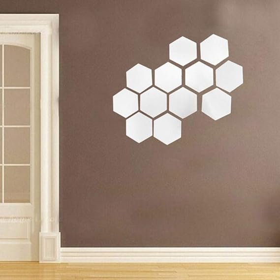 Miroirs Hexagonaux autocollants pour Mur, 12 Pièces