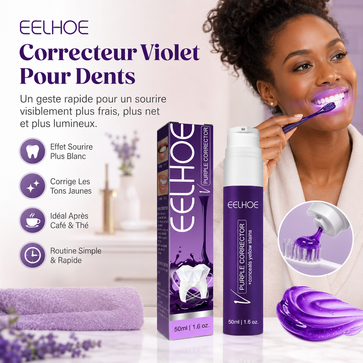 EELHOE Correcteur Violet Pour Dents | Effet Sourire Plus Blanc & Lumineux