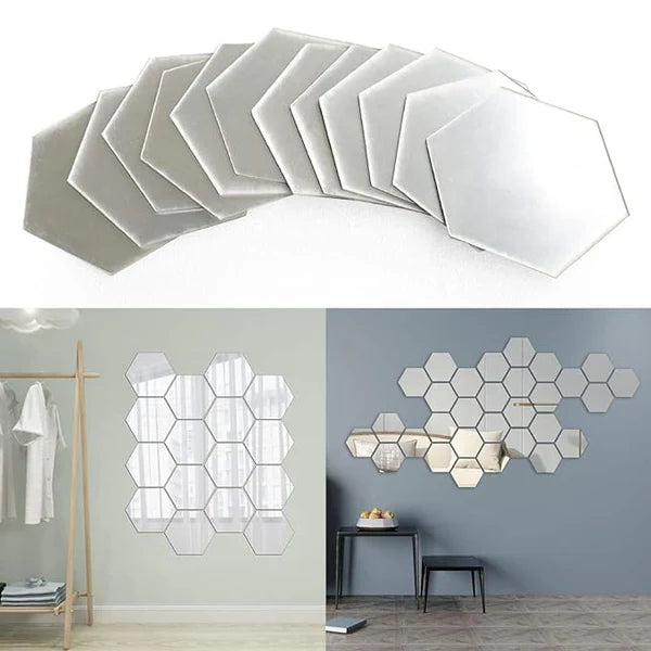 Miroirs Hexagonaux autocollants pour Mur, 12 Pièces