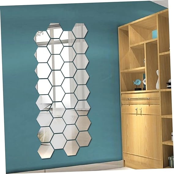 Miroirs Hexagonaux autocollants pour Mur, 12 Pièces