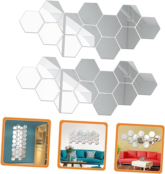 Miroirs Hexagonaux autocollants pour Mur, 12 Pièces