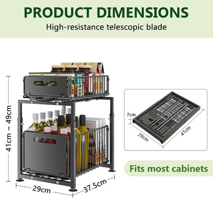 SpaceNet™ Organisateur d'Armoire 2 Niveaux avec Tiroirs Coulissants – Gain d’Espace Intelligent