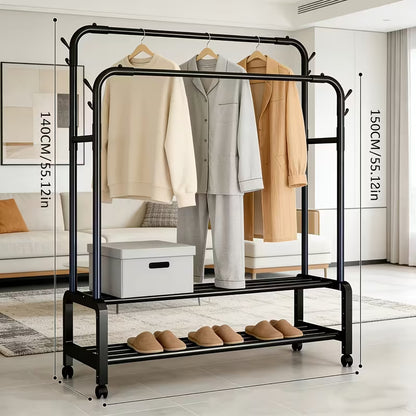 Porte‑Vêtements sur Pied Noir Robuste – Organisez et Déplacez Vos Vêtements Facilement !