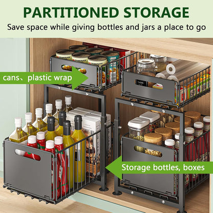 SpaceNet™ Organisateur d'Armoire 2 Niveaux avec Tiroirs Coulissants – Gain d’Espace Intelligent