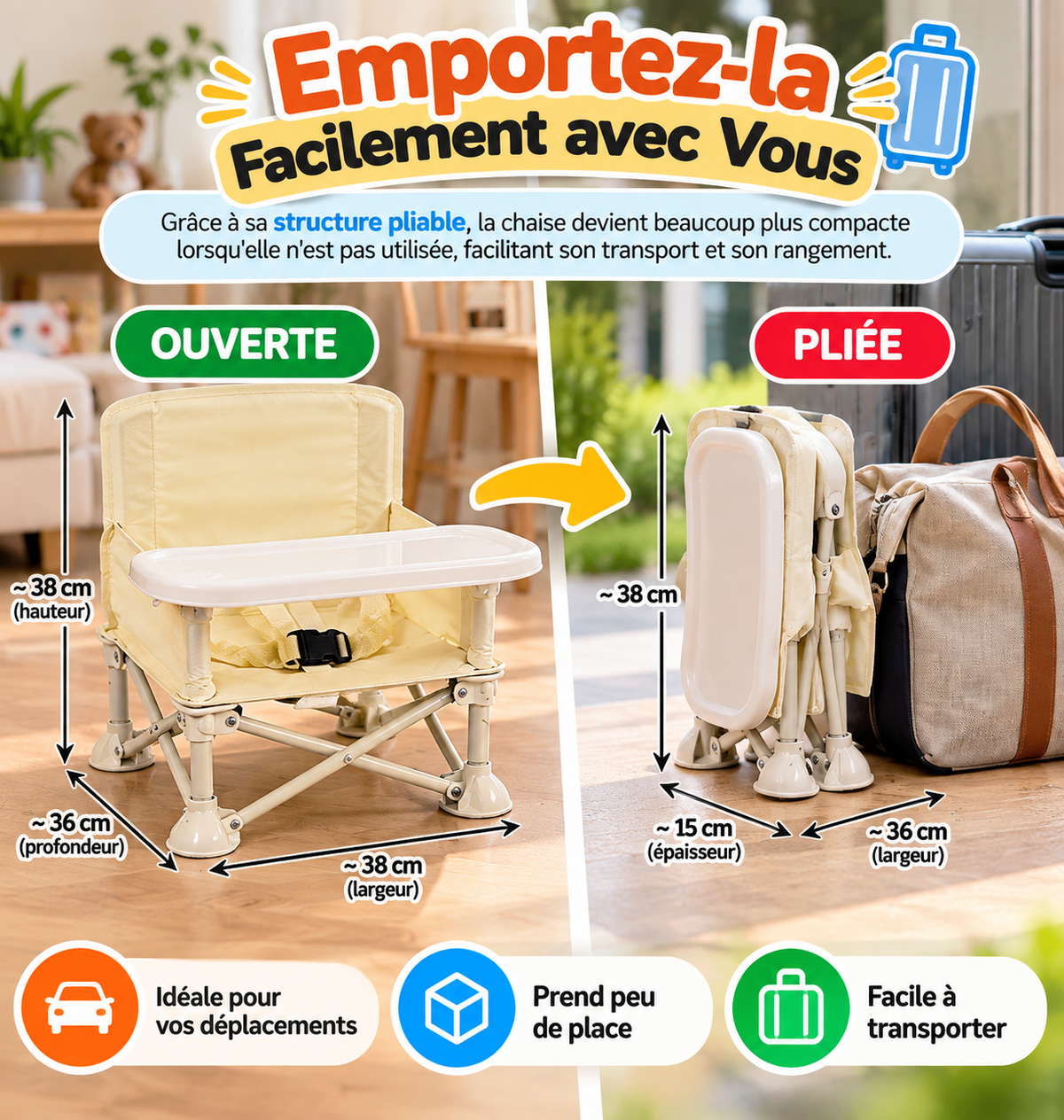 CHAISE HAUTE BÉBÉ PLIABLE & PORTABLE | Des repas pratiques partout