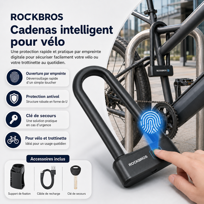 ROCKBROS™ Cadenas Antivol Intelligent en U | Votre Empreinte Devient Votre Clé