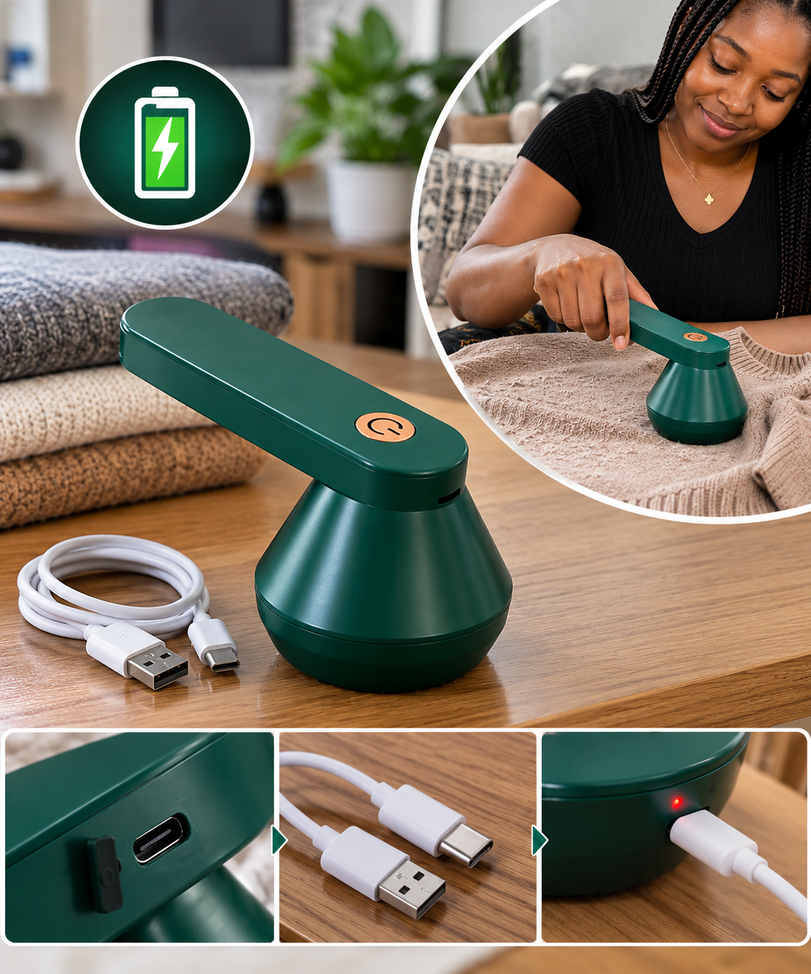Rasoir Anti-Bouloches Électrique Rechargeable