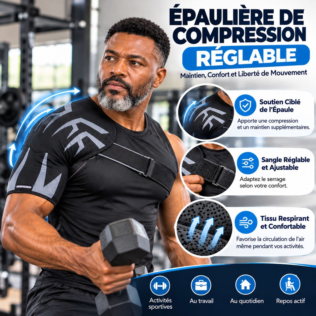 Épaulière de Compression Réglable – Maintien & Soutien de l'Épaule