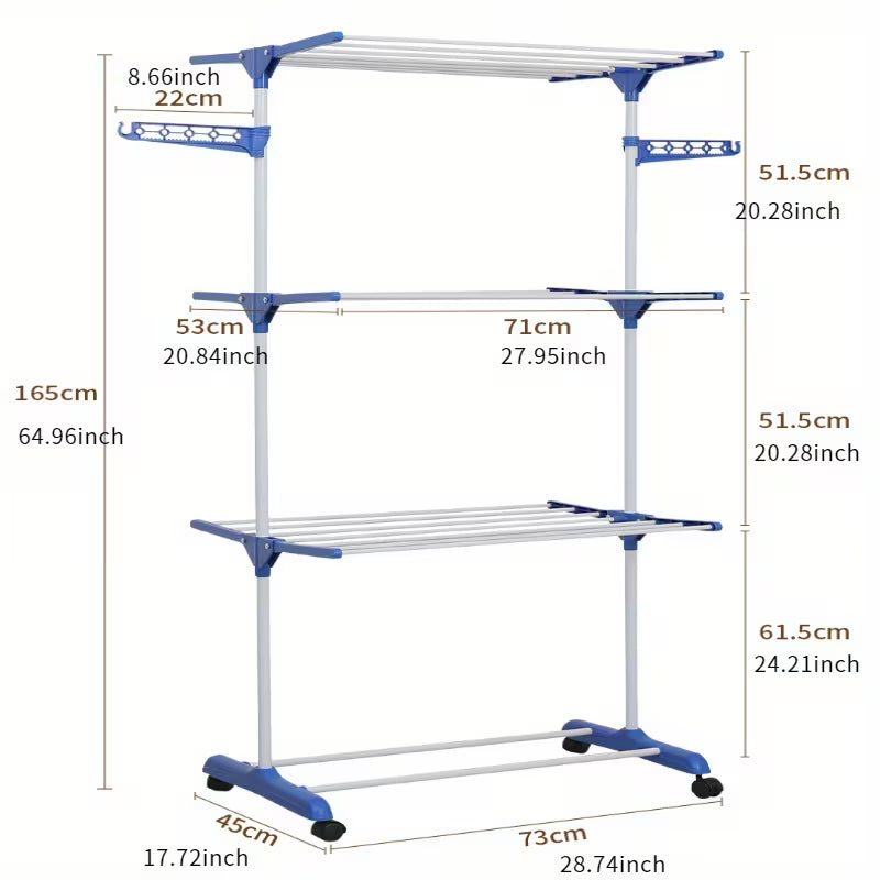 Étendoir Mobile avec Roulettes - Séchoir à Linge Pliable 3 Niveaux
