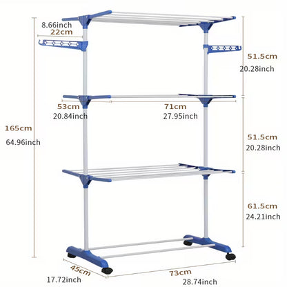 Étendoir Mobile avec Roulettes - Séchoir à Linge Pliable 3 Niveaux