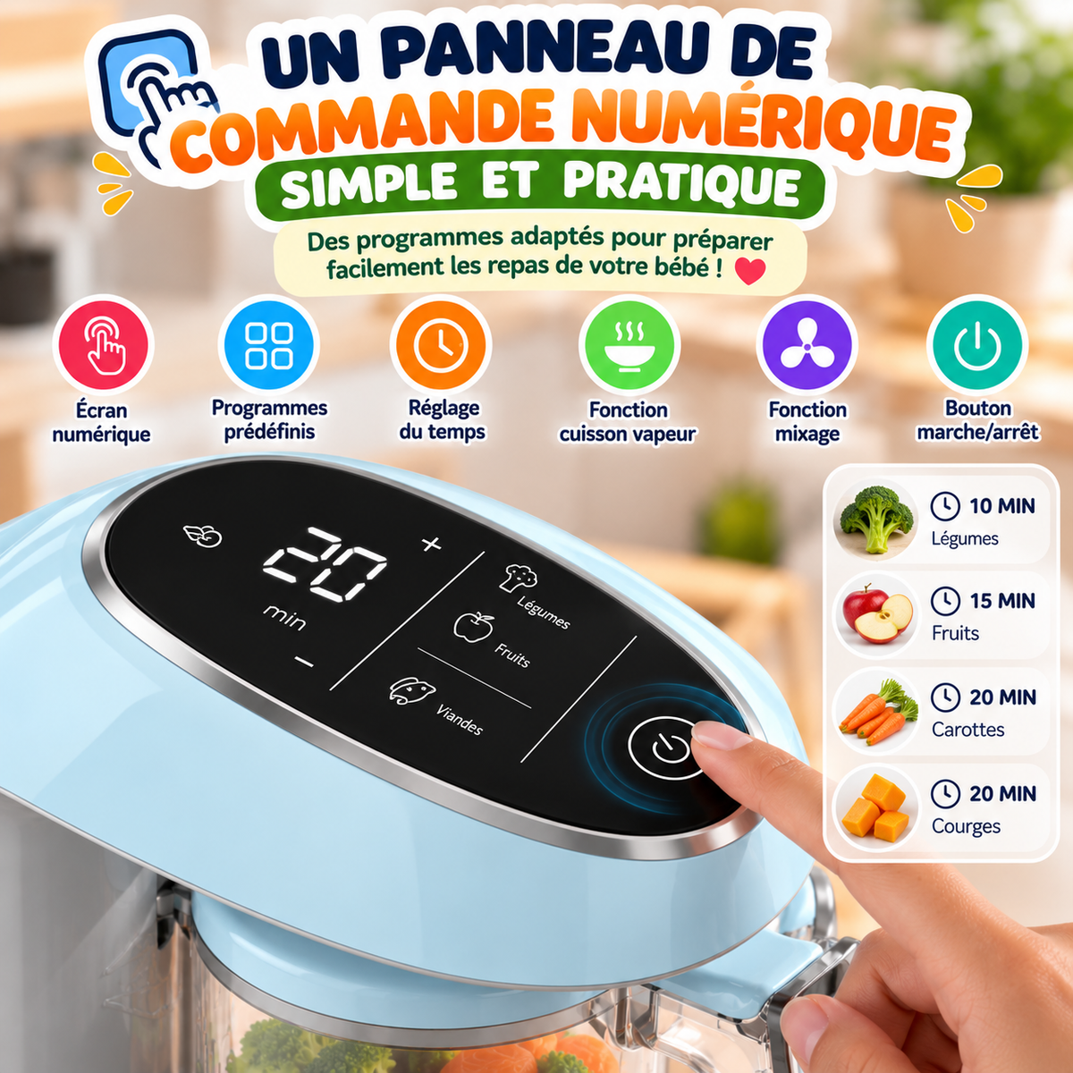 👶 Robot Cuiseur Mixeur Bébé Multifonction Bleu