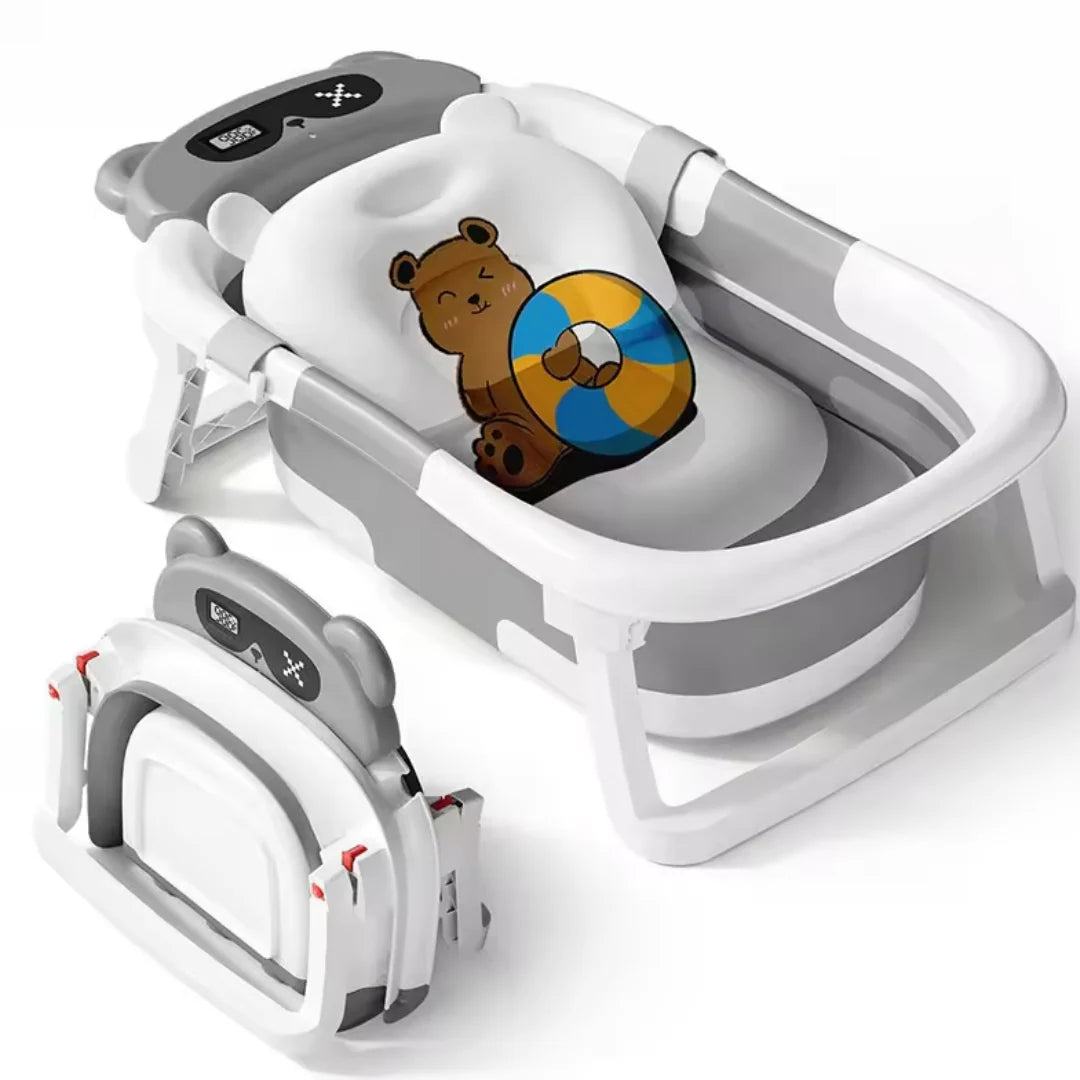 BabyTherm™ Baignoire Bébé Sur Pied avec Afficheur de Température Intégré – Pliable & Sécurisée