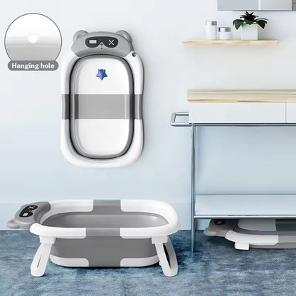 BabyTherm™ Baignoire Bébé Sur Pied avec Afficheur de Température Intégré – Pliable & Sécurisée