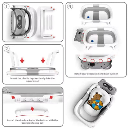 BabyTherm™ Baignoire Bébé Sur Pied avec Afficheur de Température Intégré – Pliable & Sécurisée